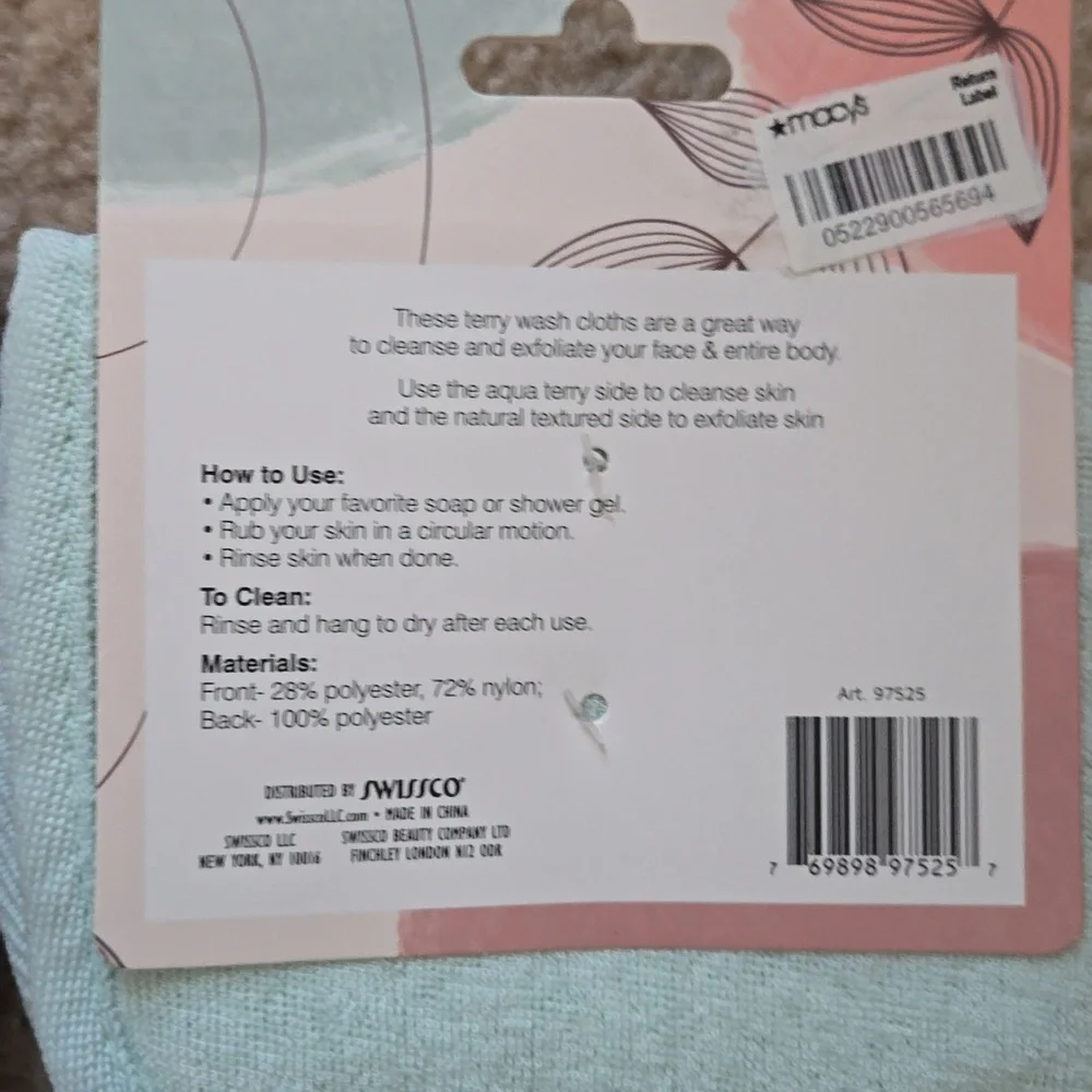 Exfoliating Terry wash clothes,NEW